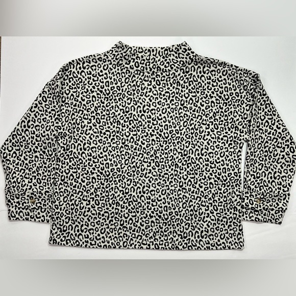 Ann Taylor Leopard Print Long Sleeve Mock Neck Top - black/white, L - Picture 3 of 11
